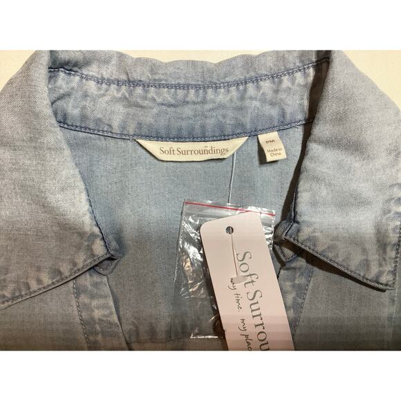 Soft Sorroundings Washed Tencel Tunic roll sleeves size PM light wash denim - Picture 9 of 9